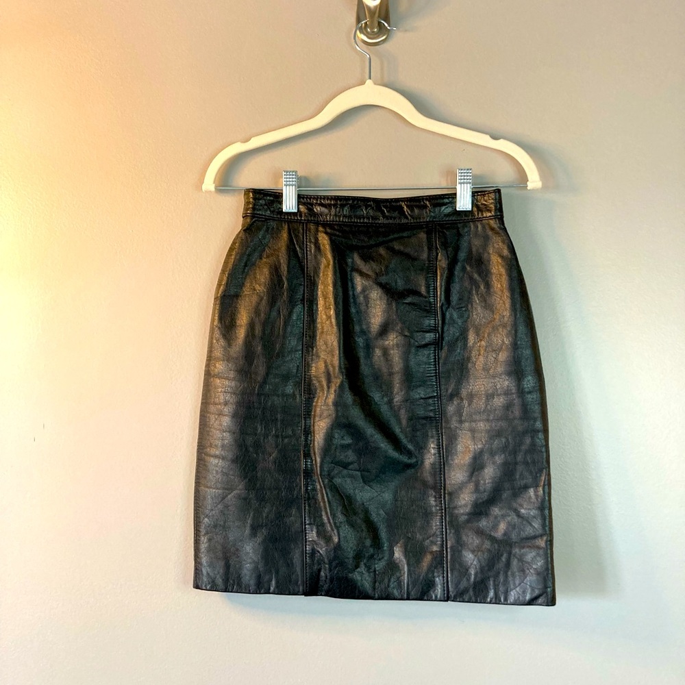 IOU Black Leather Mini Skirt 3/4 Sexy Biker Lined.